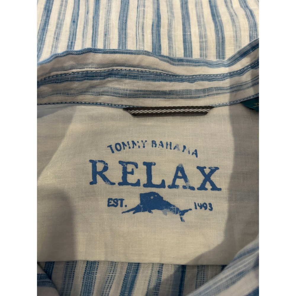 Tommy Bahama Mens Button Down Sz XL Blue Striped Linen Relax Shirt Beach Coastal - Picture 6 of 9